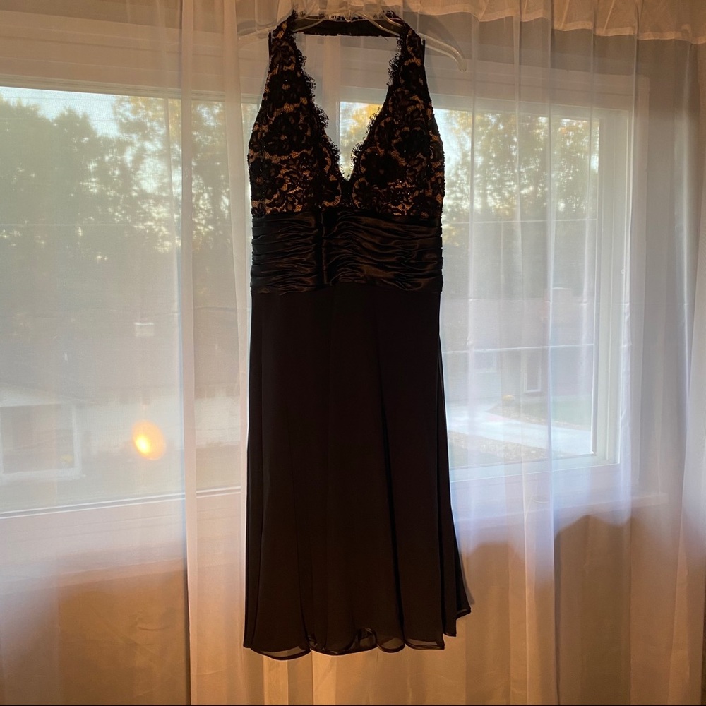Black Lace Nude Halter Cocktail Dress